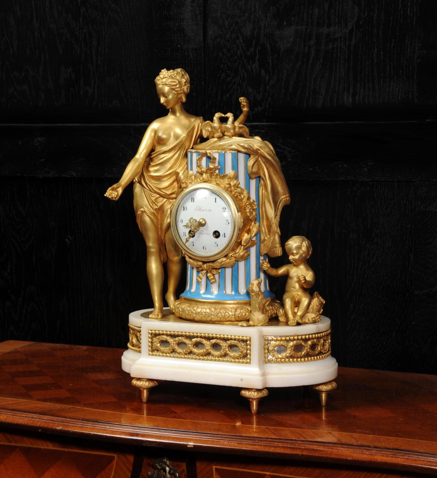 Venus, Putto and a Dog, Antique French Sèvres Porcelain and Ormolu Clock 2