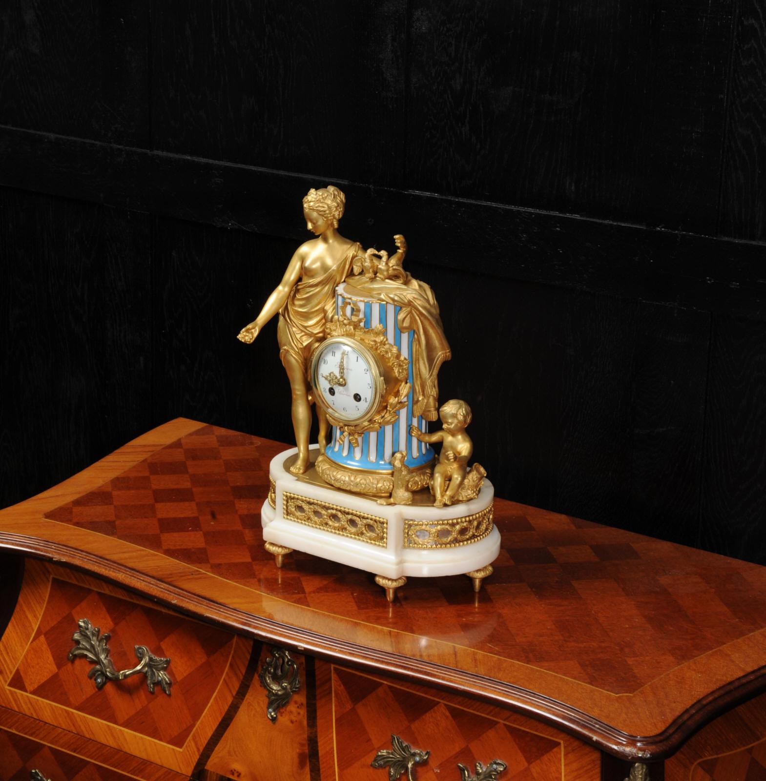 Venus, Putto and a Dog, Antique French Sèvres Porcelain and Ormolu Clock 3