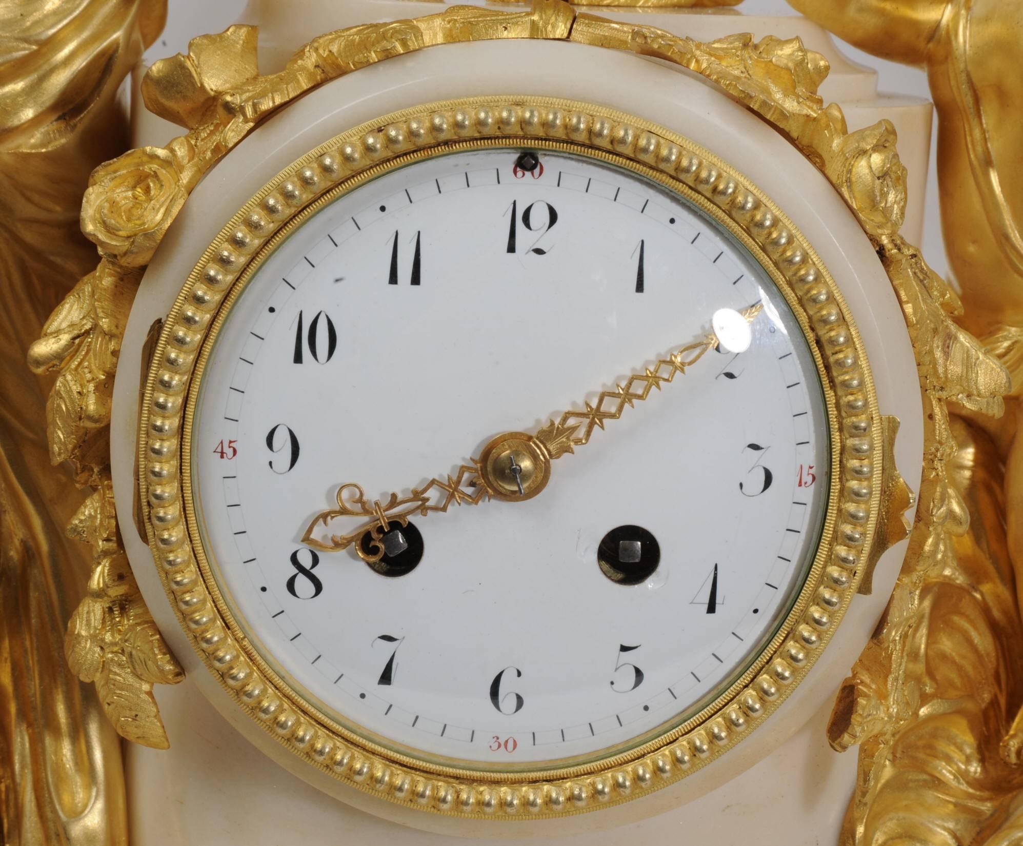 Venus with Amour and Dog, Superb Ormolu and White Mable Clock Set, circa 1900 In Excellent Condition In Belper, Derbyshire