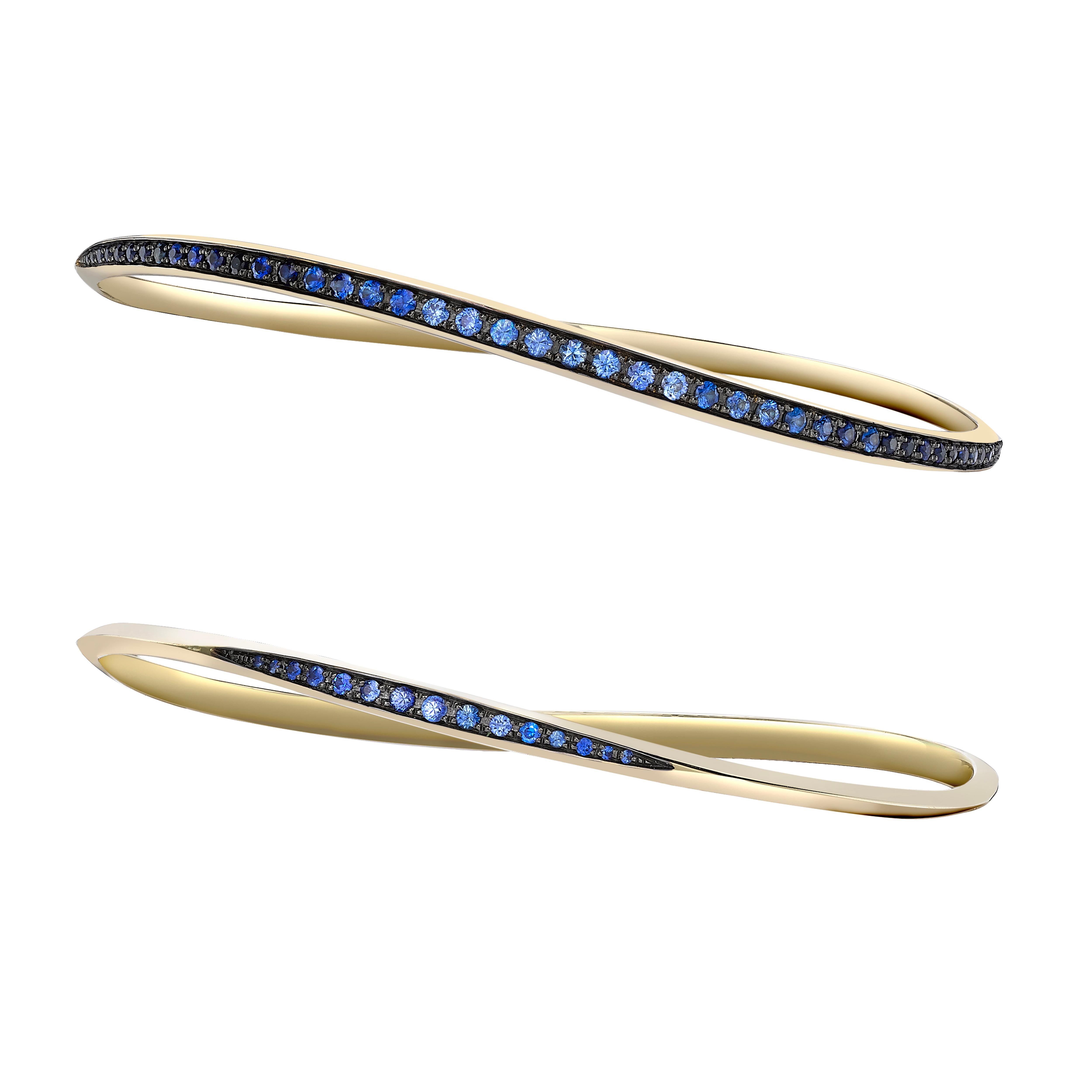 Round Cut Venyx 18 Karat Gold and Sapphire Orbit Bangle Bracelet