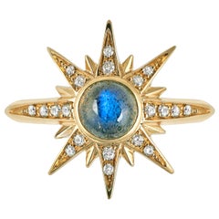 Venyx 18 Karat Gold Diamond Labradorite Solis Pinky Ring