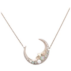Venyx 18 Karat Gold Diamond Opal Pearl Lunoor Necklace