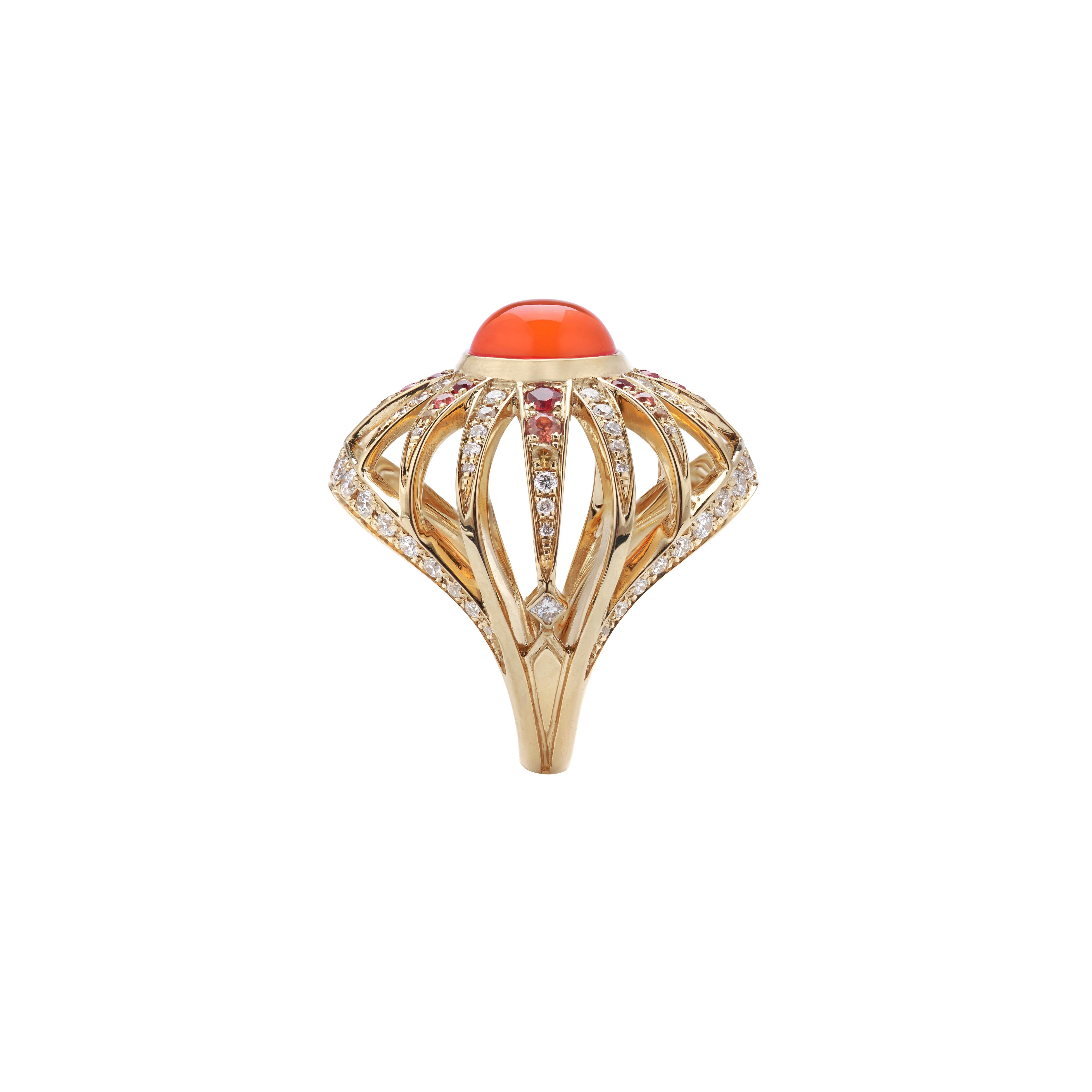 Contemporary Venyx 18 Karat Gold Diamond Sapphire Carnelian Aruna Ring For Sale