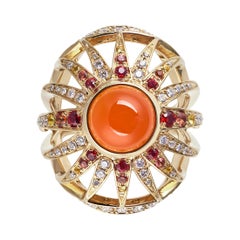 Venyx 18 Karat Gold Diamond Sapphire Carnelian Aruna Ring