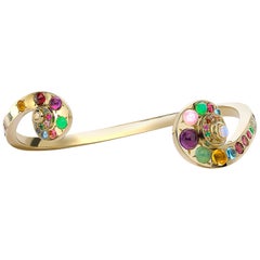 Venyx 18 Karat Gold Diamond Sapphire Colored Stone Moonshell Bangle Bracelet