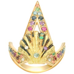 Venyx 18 Karat Gold Diamond Sapphire Colored Stone Naida Rainbow Ring