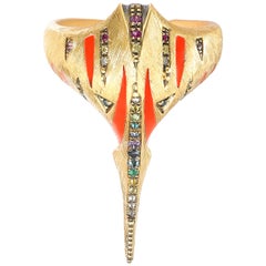 Venyx 18 Karat Gold Diamond Sapphire Colored Stone Rainbow Tiger Ray Ring