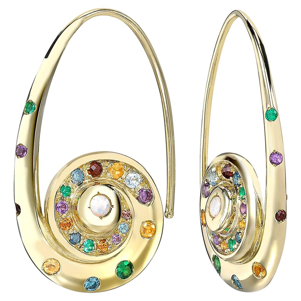 Venyx 18 Karat Gold Diamond Sapphire Opal Amethyst Citrine Garnet Topaz Earrings For Sale