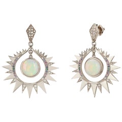 Venyx 18 Karat Gold Diamond Sapphire Opal Aruna Earrings