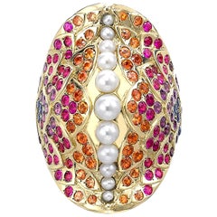 Venyx 18 Karat Gold Pearl Sapphire Colored Stone Una Rainbow Fish Ring