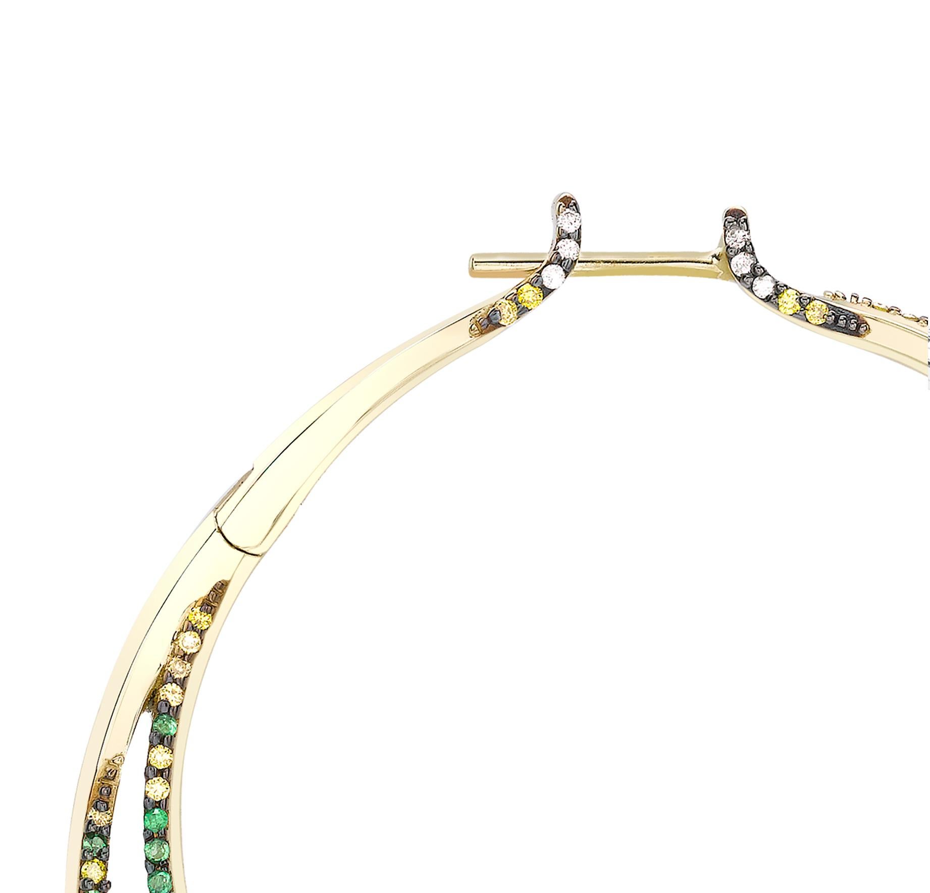 Venyx 18 Karat Gold Sapphire Diamond Ruby Tsavorites  Hoop Earrings In New Condition For Sale In London, GB