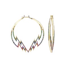 Venyx 18 Karat Gold Sapphire Diamond Ruby Tsavorites  Hoop Earrings