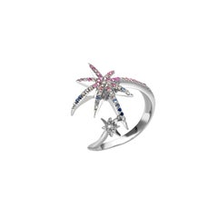 Venyx 18 Karat White Gold Diamond and Sapphire Meteroryx Aurora Cocktail Ring