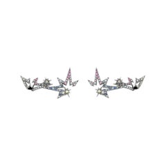 Venyx 18 Karat White Gold Diamond Sapphire Lady Clipse Aurora Earrings