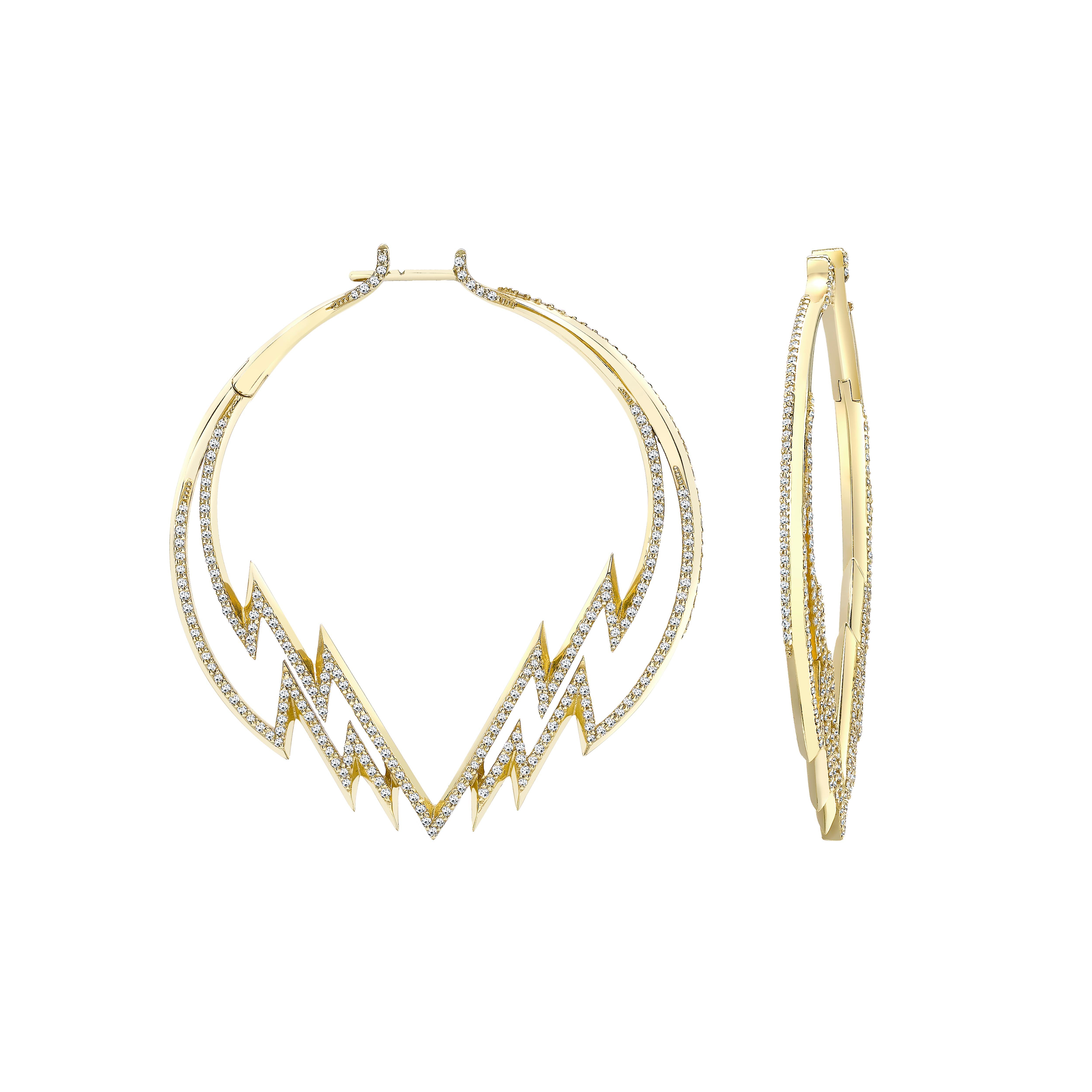 Venyx 18 Karat Yellow Gold and Diamond Electra Hoop Earrings For Sale