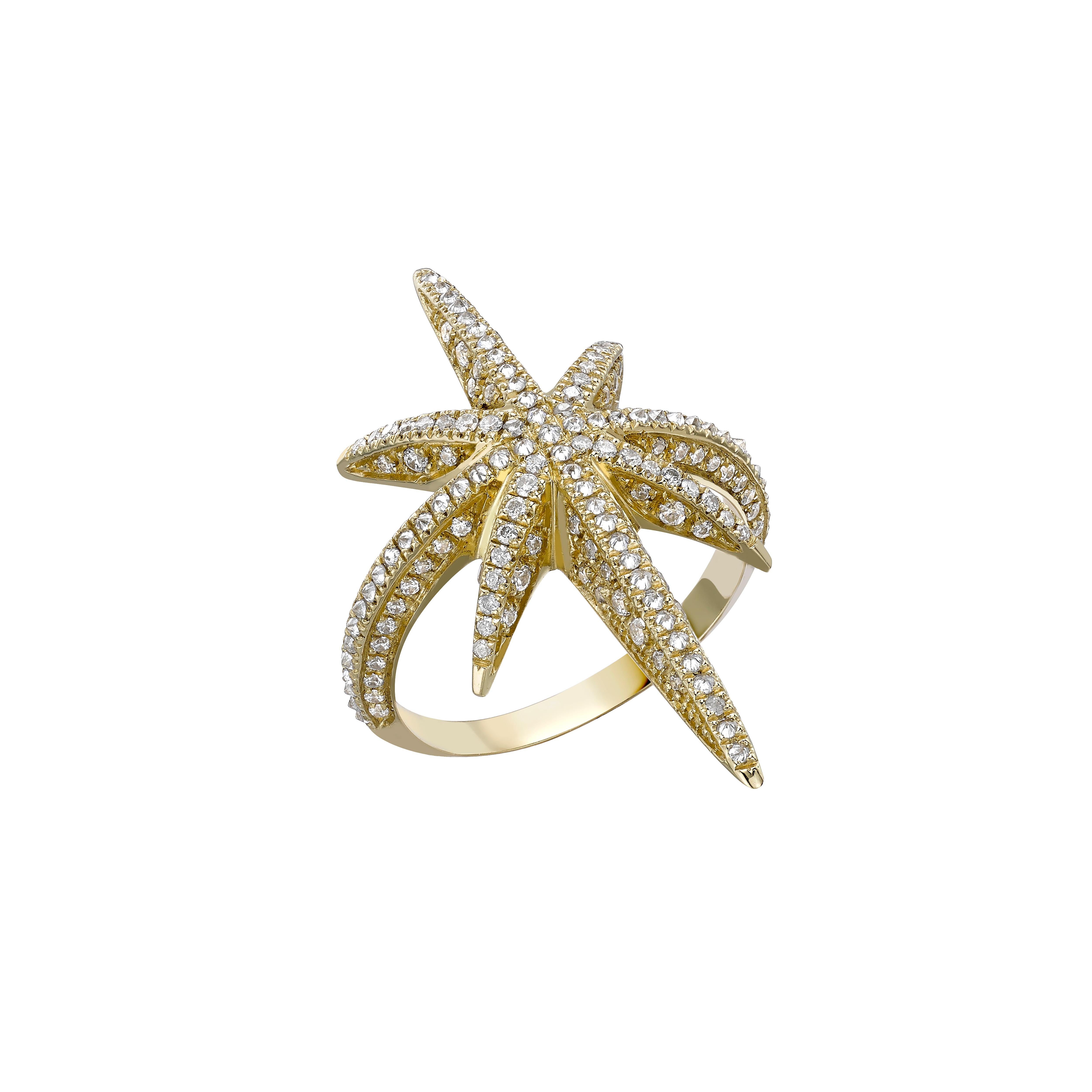 Contemporary Venyx 18 Karat Yellow Gold Diamond and White Sapphire Star Cocktail Ring For Sale