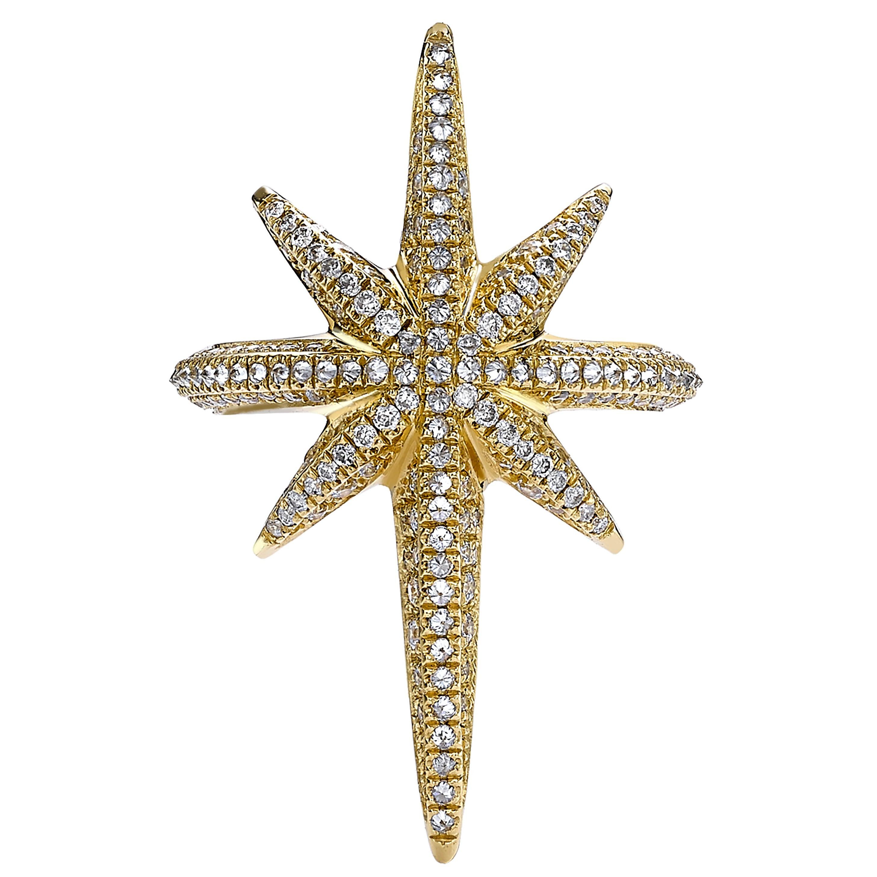 Venyx 18 Karat Yellow Gold Diamond and White Sapphire Star Cocktail Ring For Sale
