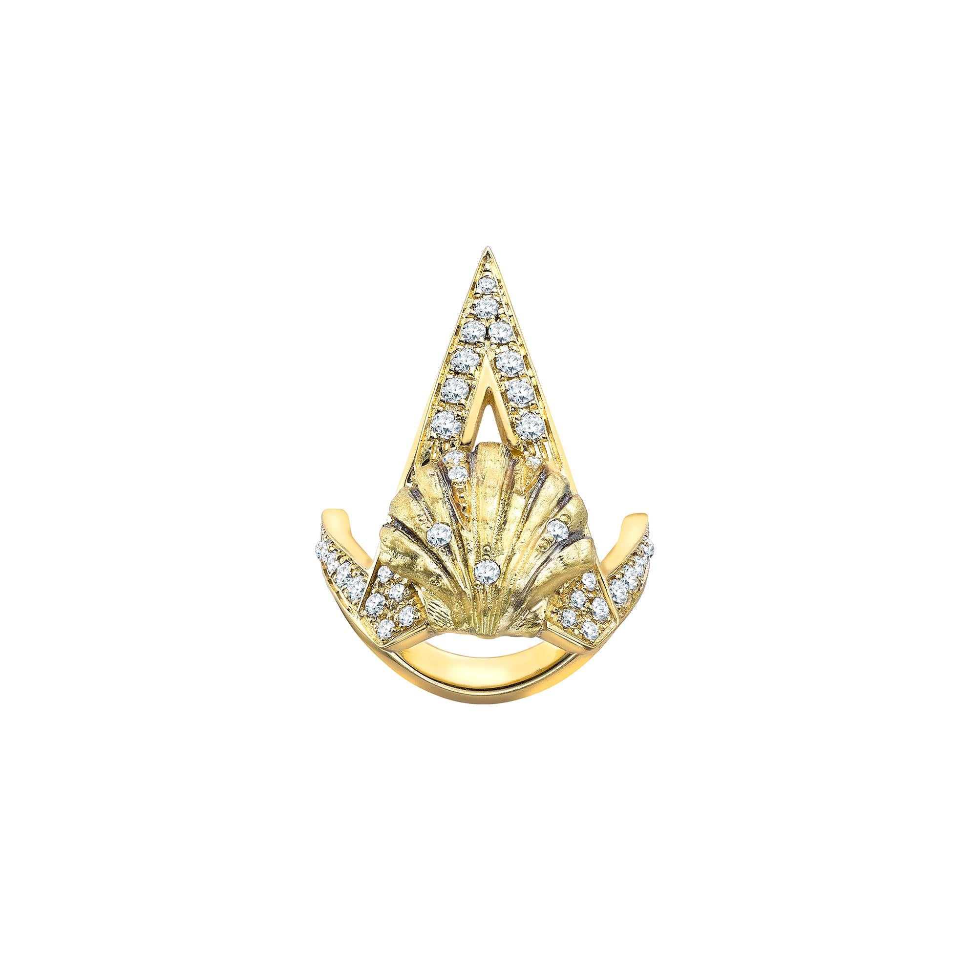 Venyx 18 Karat Yellow Gold Diamond Black Rhodium Naida Shell Cocktail Ring im Angebot