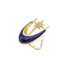 Venyx 18 Karat Yellow Gold Diamond Lapis Parrot Star Fish Cocktail Ring
