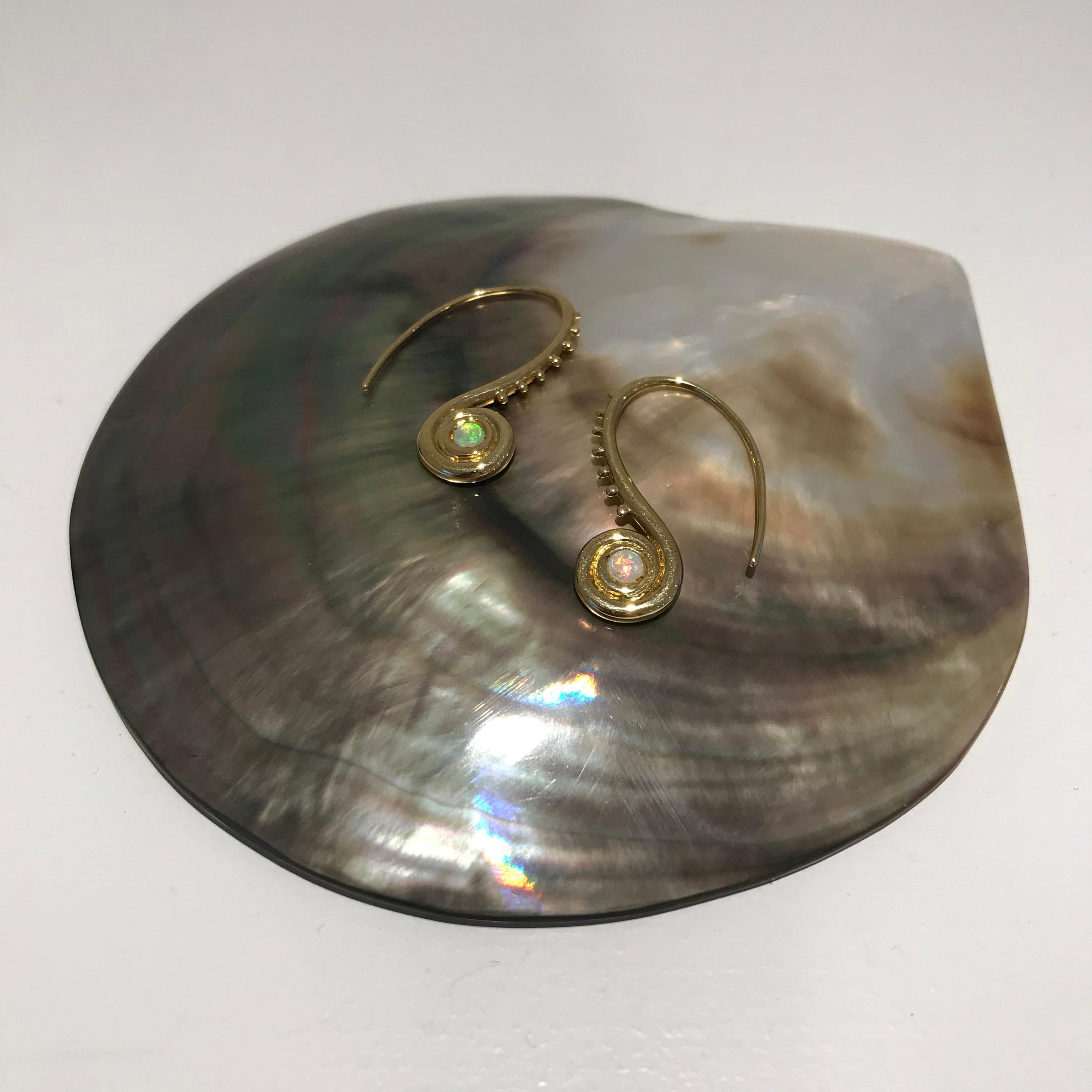 Contemporary Venyx 18 Karat Yellow Gold Opal Pharaonys Small Loop Drop Earrings For Sale