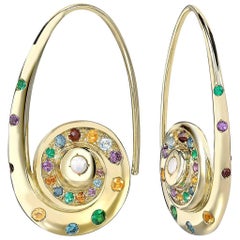 Venyx 18Kt Gold Diamond Sapphire Opal Amethyst Citrine Garnet Topaz Earrings