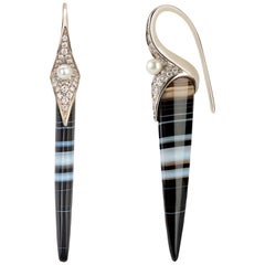 Venyx 19 Karat Gold Diamond Tuxedo Agate and Pearl Terra Earrings