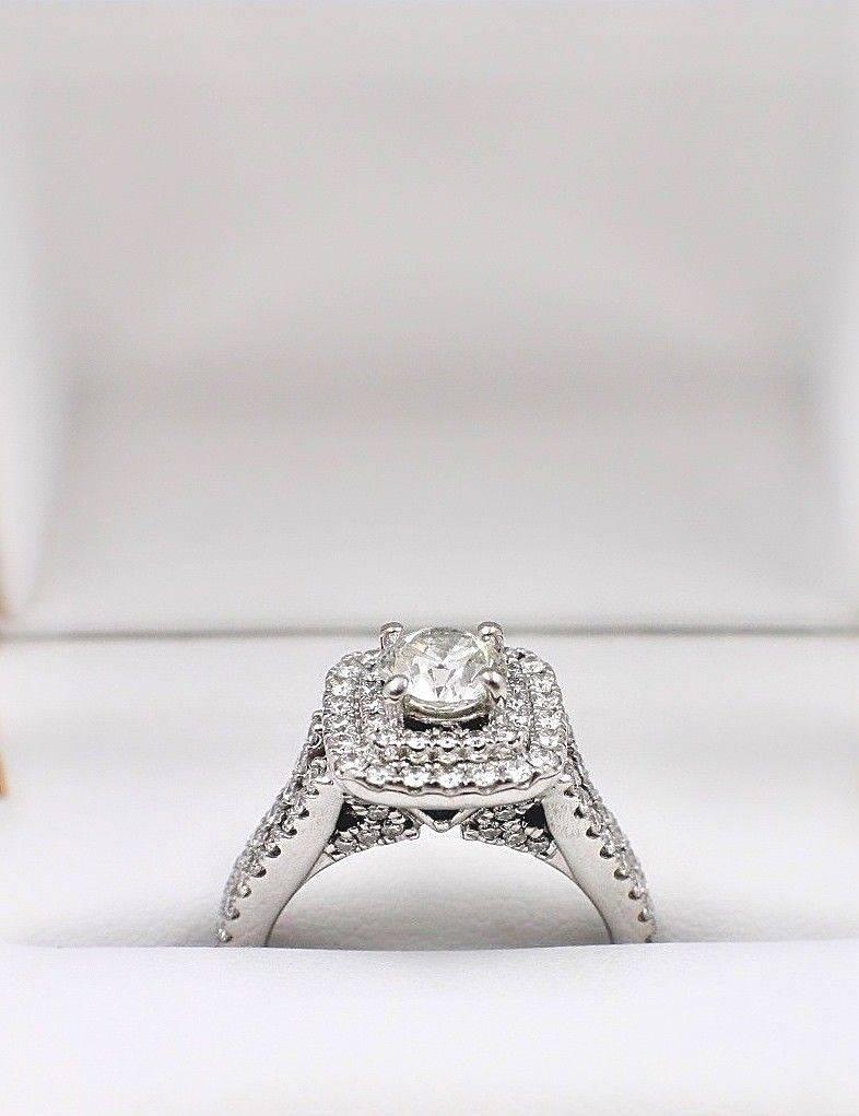 Ver Wang Split Shank Halo Diamond Engagement Ring Rounds 1.50 TCW 14k White Gold 1