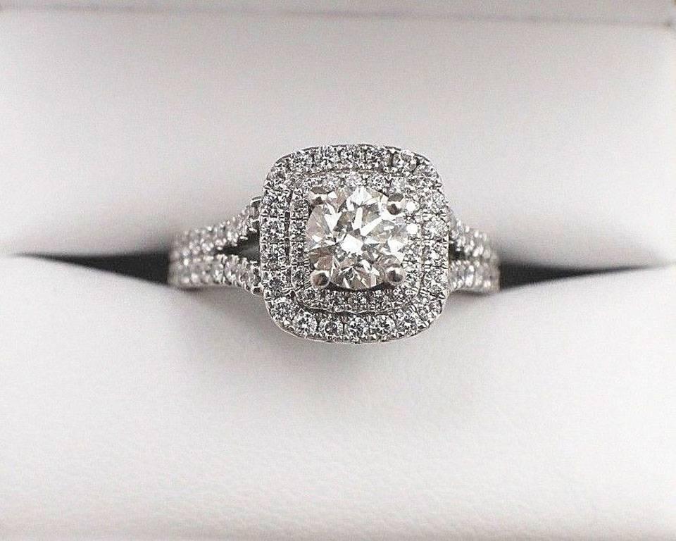 Ver Wang Split Shank Halo Diamond Engagement Ring Rounds 1.50 TCW 14k White Gold 2