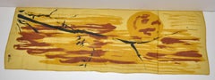 Vera Asian Inspired Shades of Olive and Green Bamboo Tree Silk Scarf, 1980s