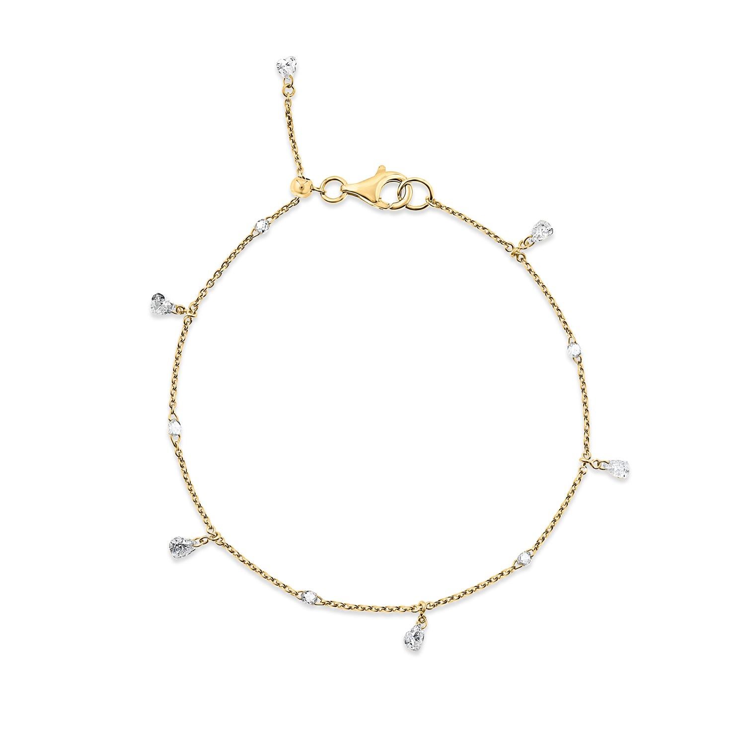 Vera Bellezas Kettenarmband aus 18 Karat Gold mit Briolettes und baumelnden Herzen (Brillantschliff) im Angebot