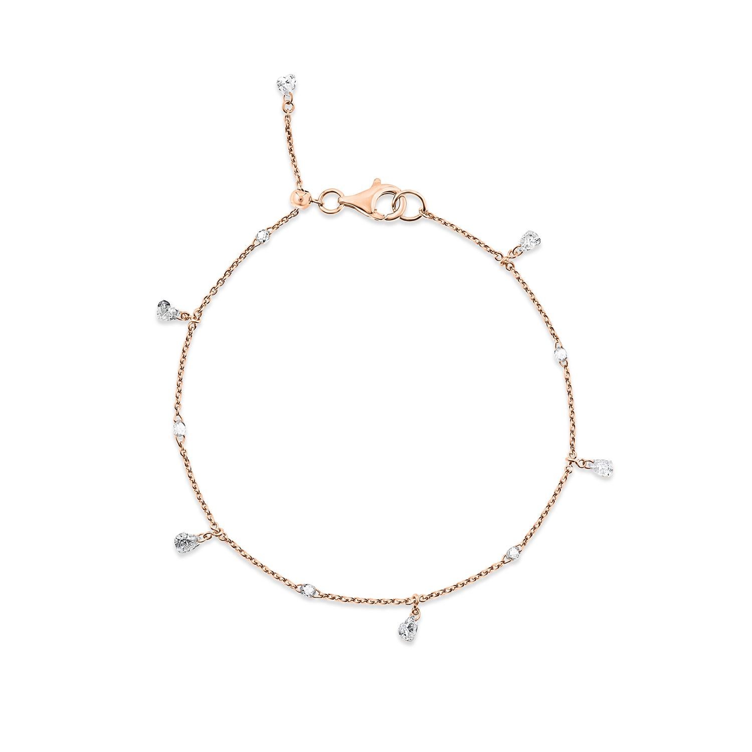 Vera Bellezas Kettenarmband aus 18 Karat Gold mit Briolettes und baumelnden Herzen im Zustand „Neu“ im Angebot in Los Angeles, CA
