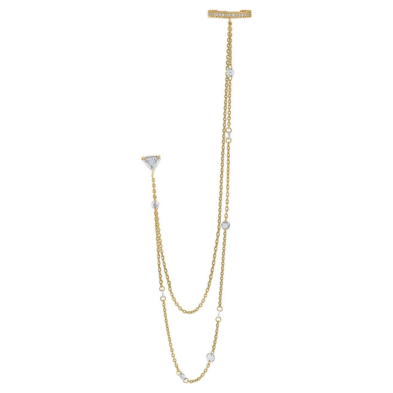 Vera Belleza's  18k gold ear cuffs, diamond shaped studs & dangling rose cuts