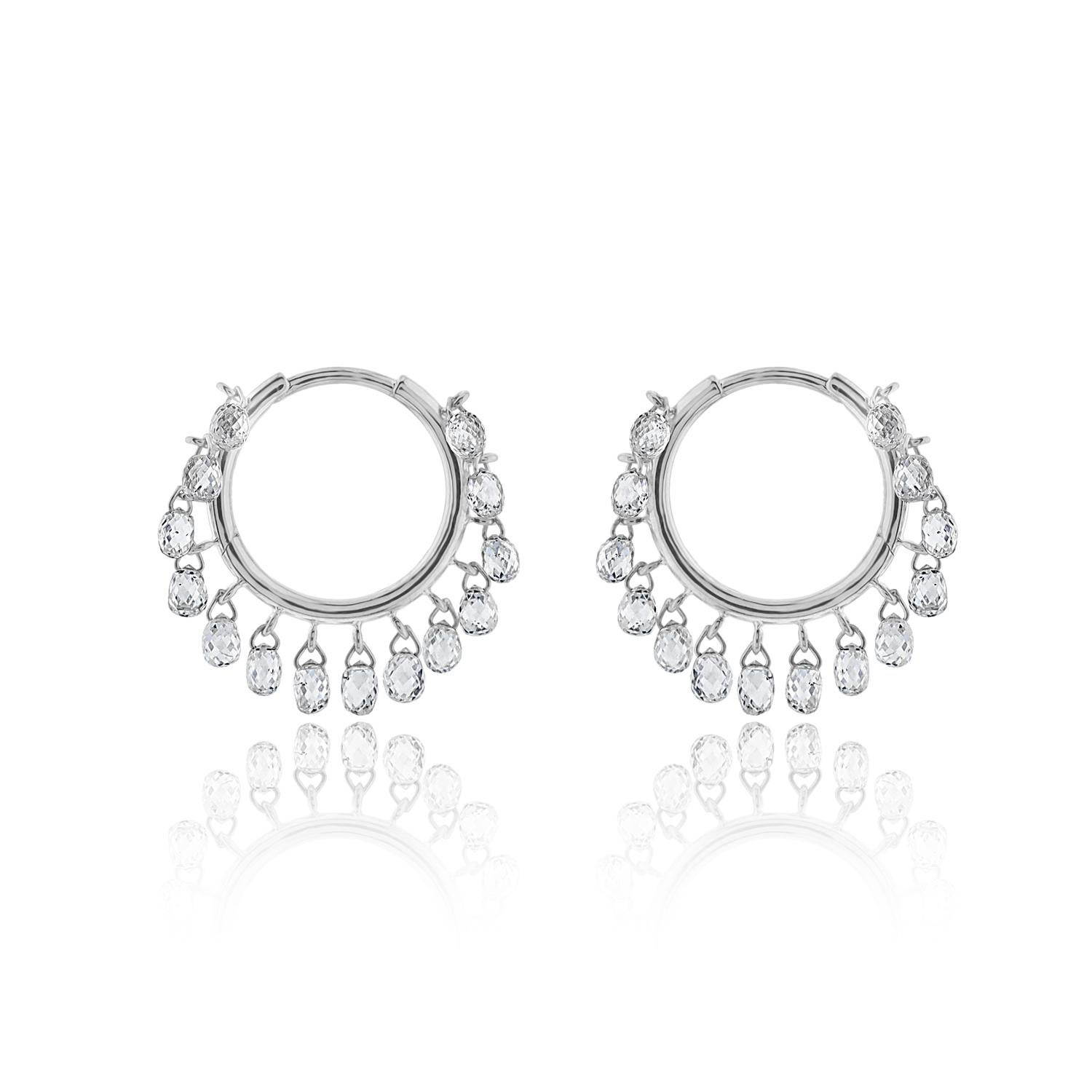 Modern Vera Belleza's Dangling Briolette Diamond hoops in 18k gold For Sale