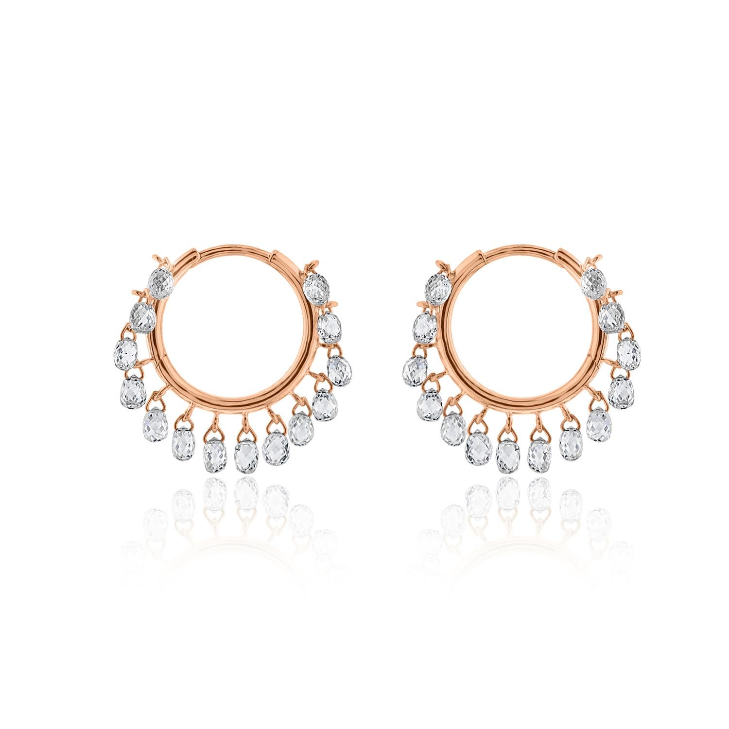 Briolette Cut Vera Belleza's Dangling Briolette Diamond hoops in 18k gold For Sale