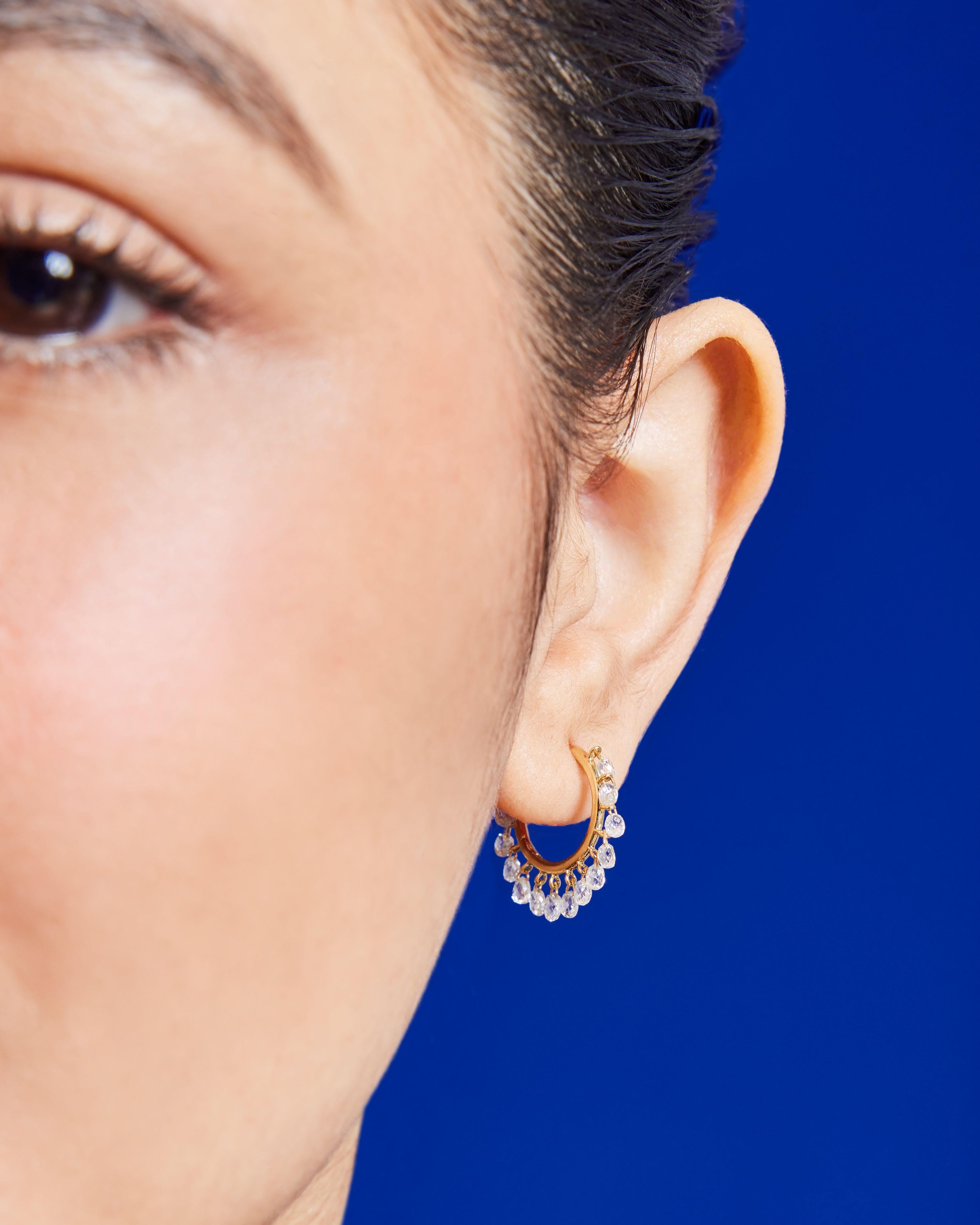 Women's Vera Belleza's Dangling Briolette Diamond hoops in 18k gold For Sale