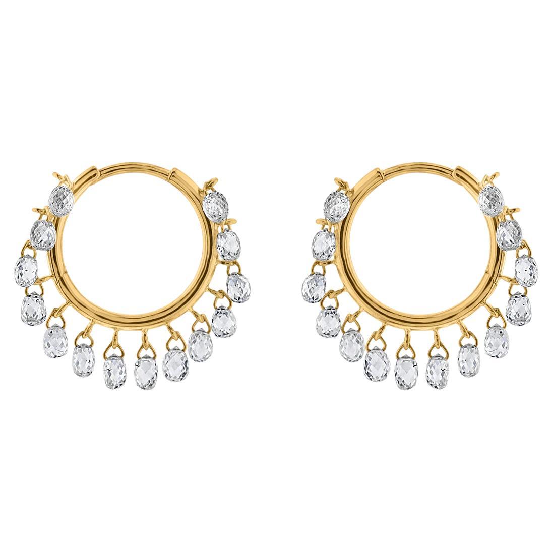 Vera Belleza's Dangling Briolette Diamond hoops in 18k gold For Sale
