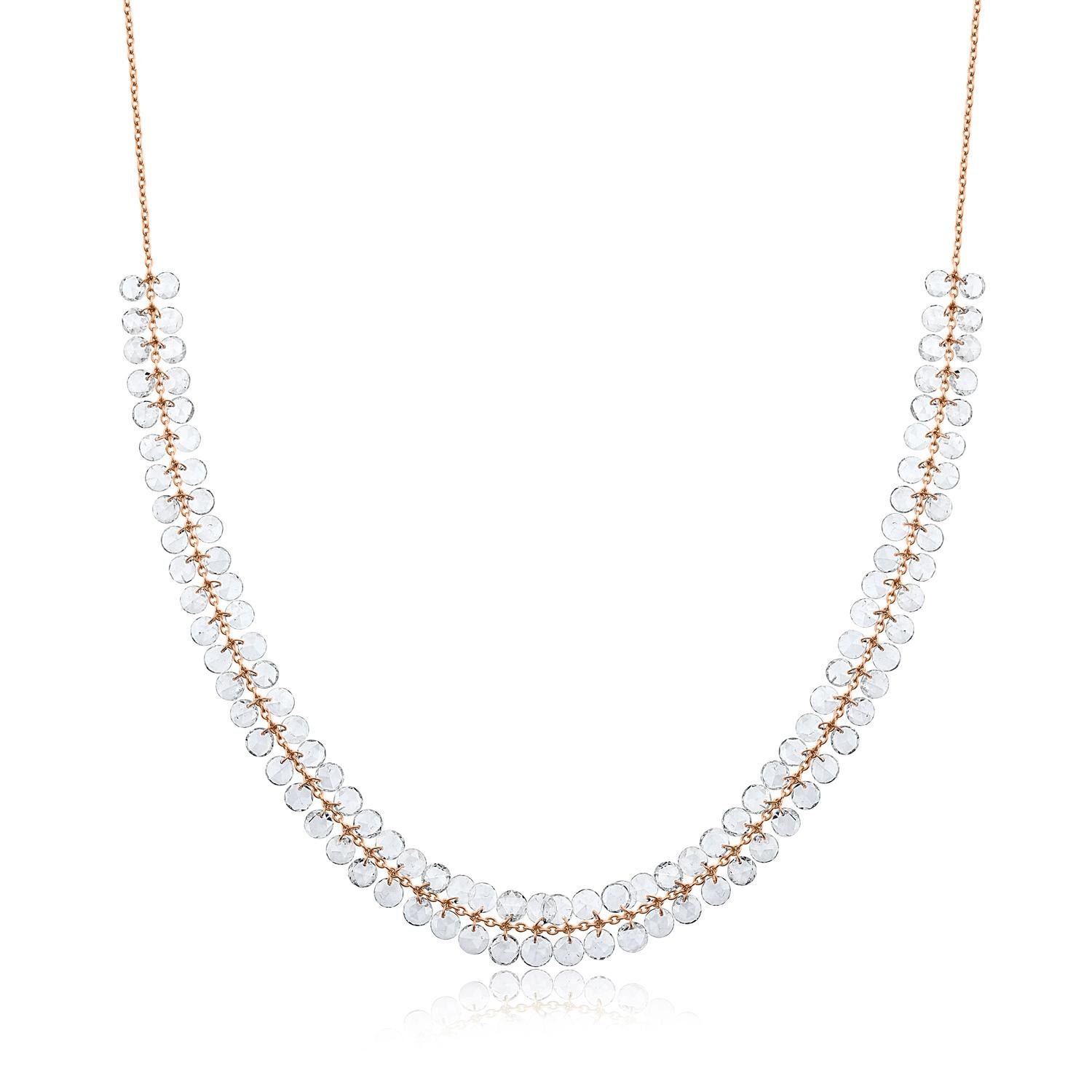 Collana con diamanti taglio rosa pendenti in catena d'oro 18k di Vera Belleza In condizioni Nuovo in vendita a Los Angeles, CA