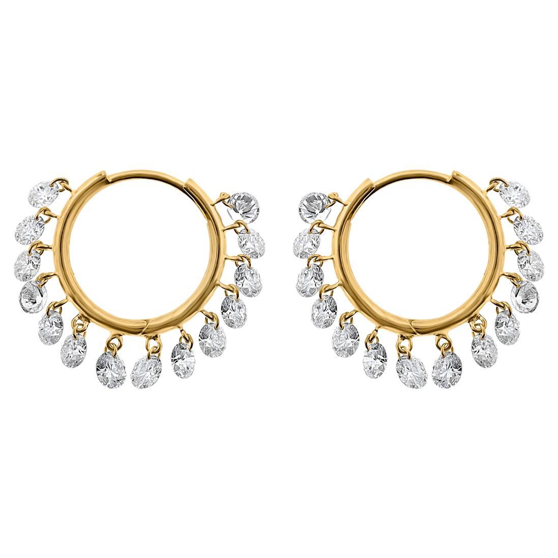 Vera Belleza's Dangling Round Brilliant cut diamond hoop Earings 18k gold
