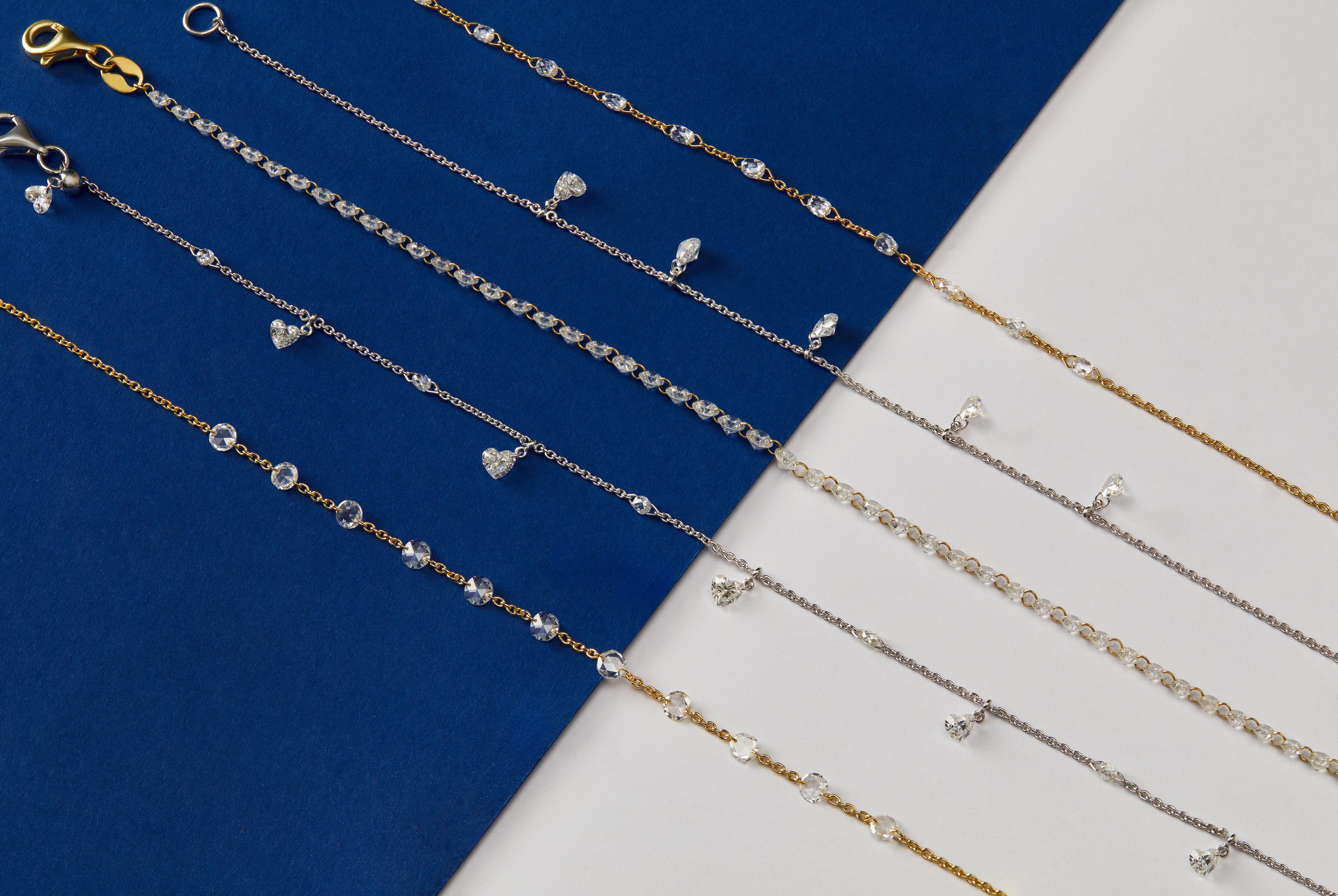 Pulsera Briolette flotante de diamantes en cadena de oro de 18k de Vera Belleza en venta 1