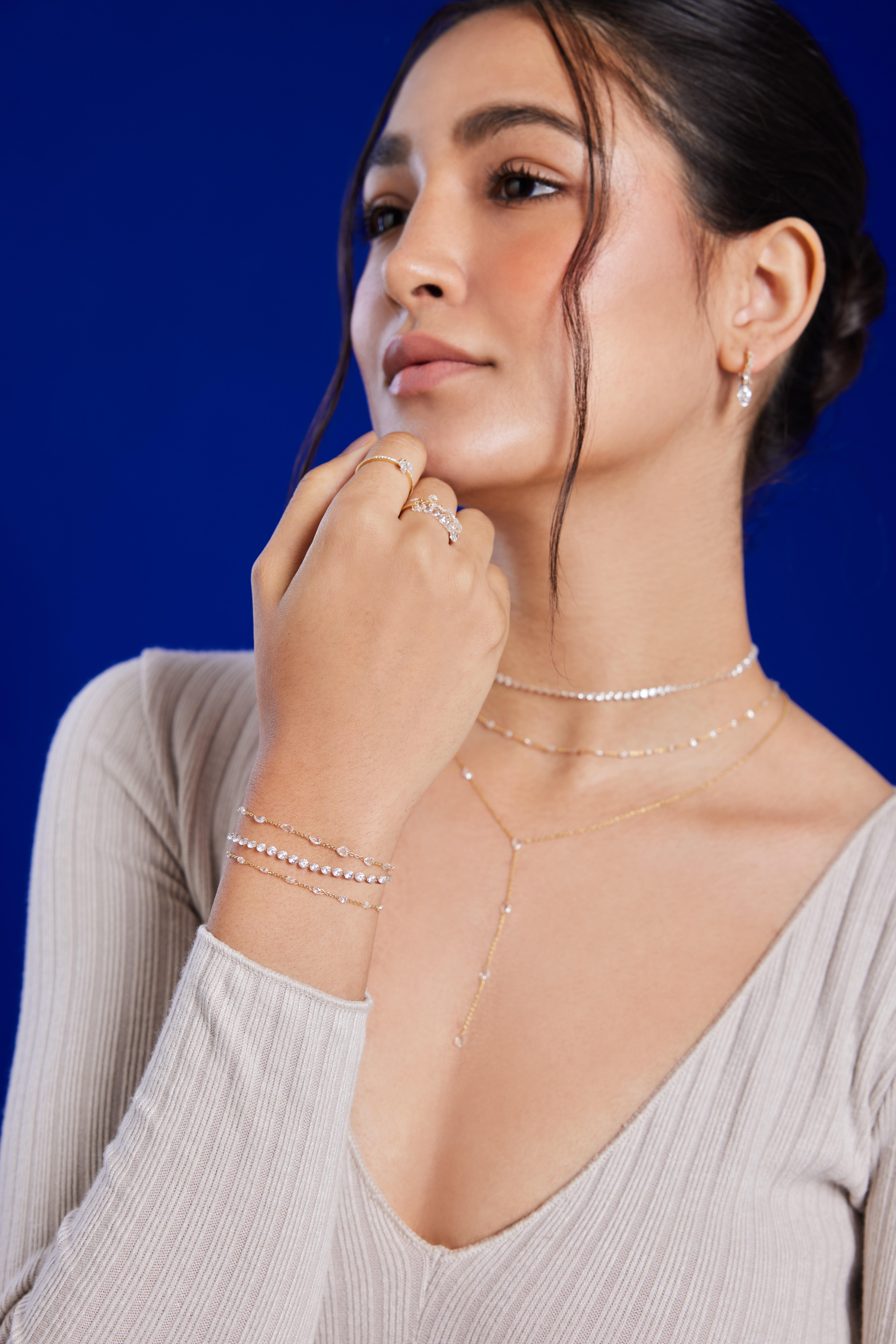 Collana Floating Pear Rose cut diamond di Vera Belleza in oro 18 carati In condizioni Nuovo in vendita a Los Angeles, CA