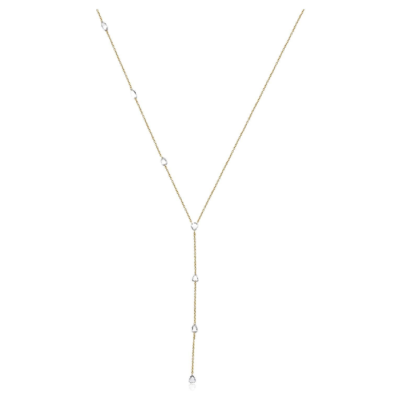 Vera Belleza's Floating Pear Rose cut diamond necklace in 18K gold