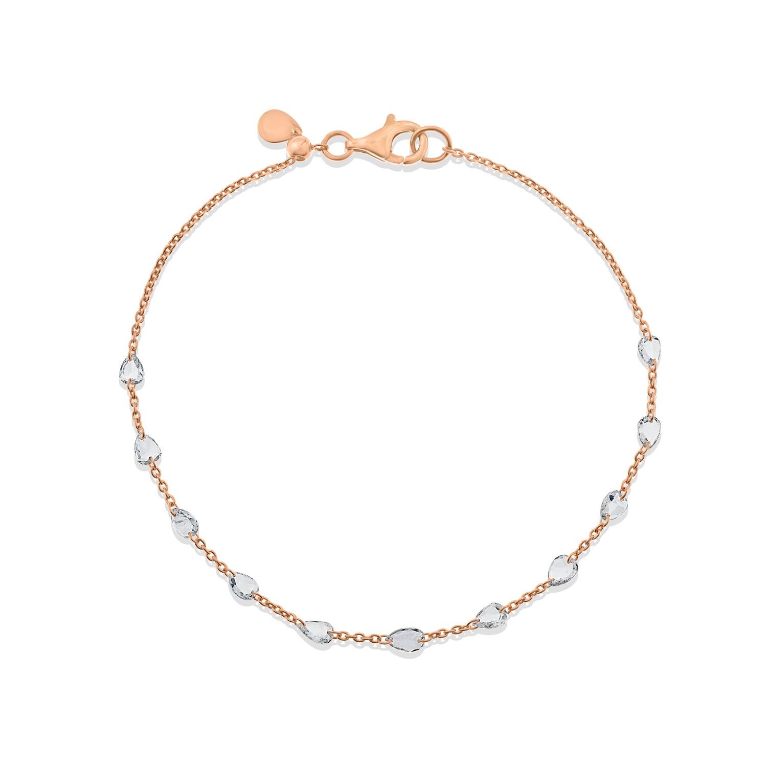 Moderno Bracciale Floating Pear shaped rose cut diamonds di Vera Belleza con catena in oro 18 carati in vendita
