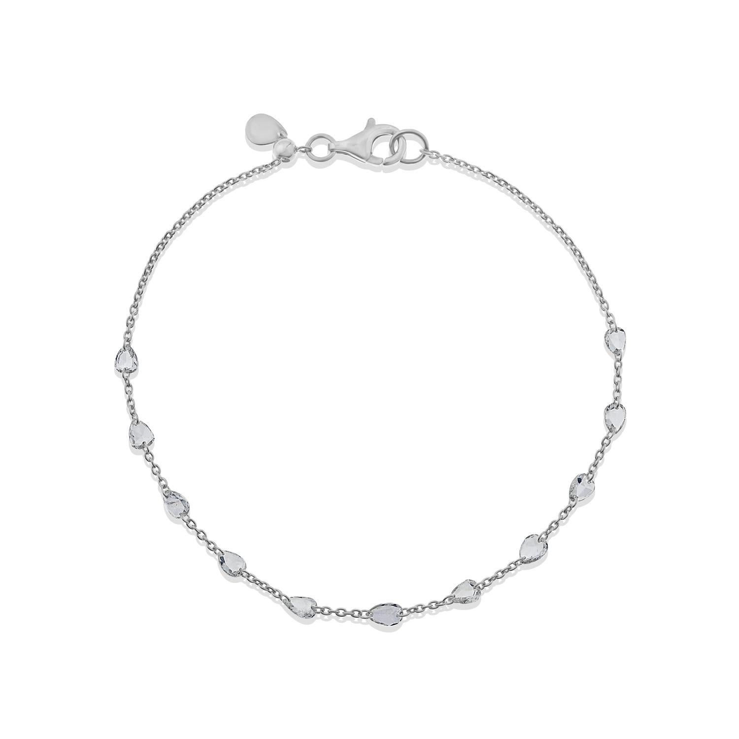 Taglio a goccia Bracciale Floating Pear shaped rose cut diamonds di Vera Belleza con catena in oro 18 carati in vendita