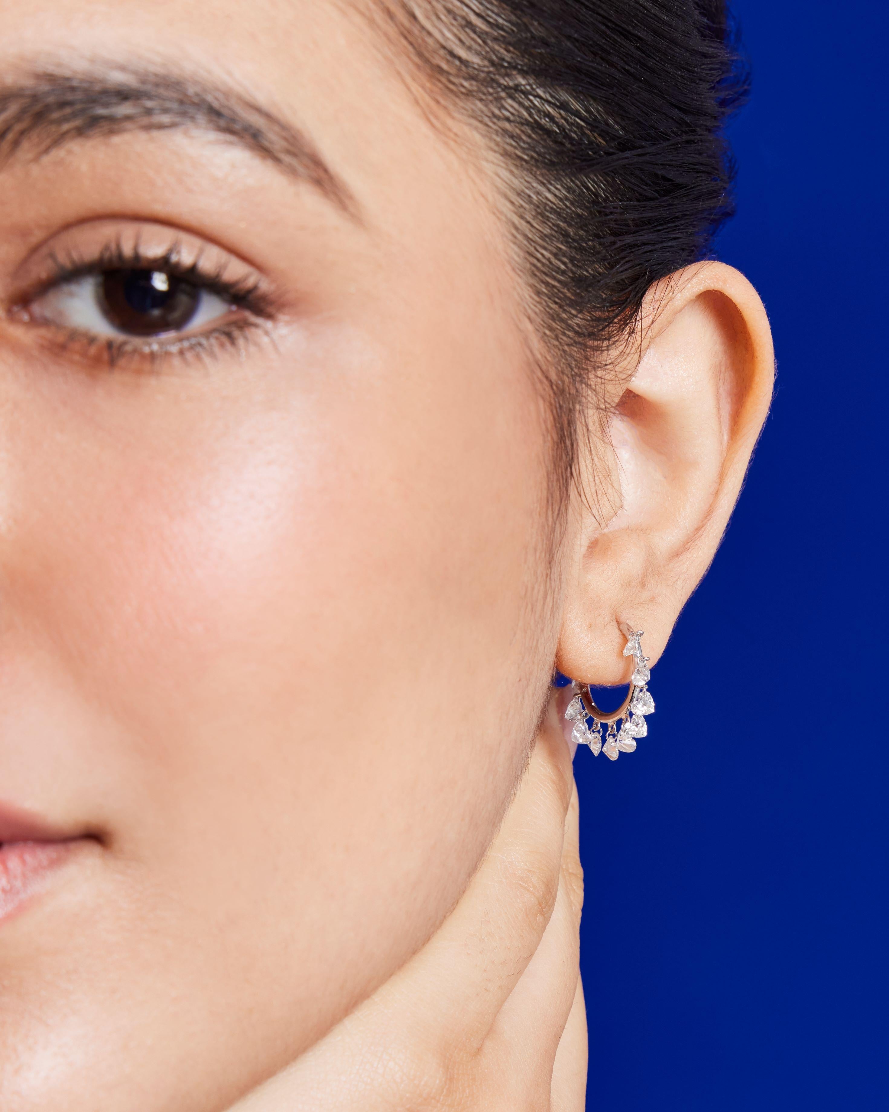Brilliant Cut Vera Belleza's Heart shaped Brilliant cut diamond hoops 18k gold For Sale