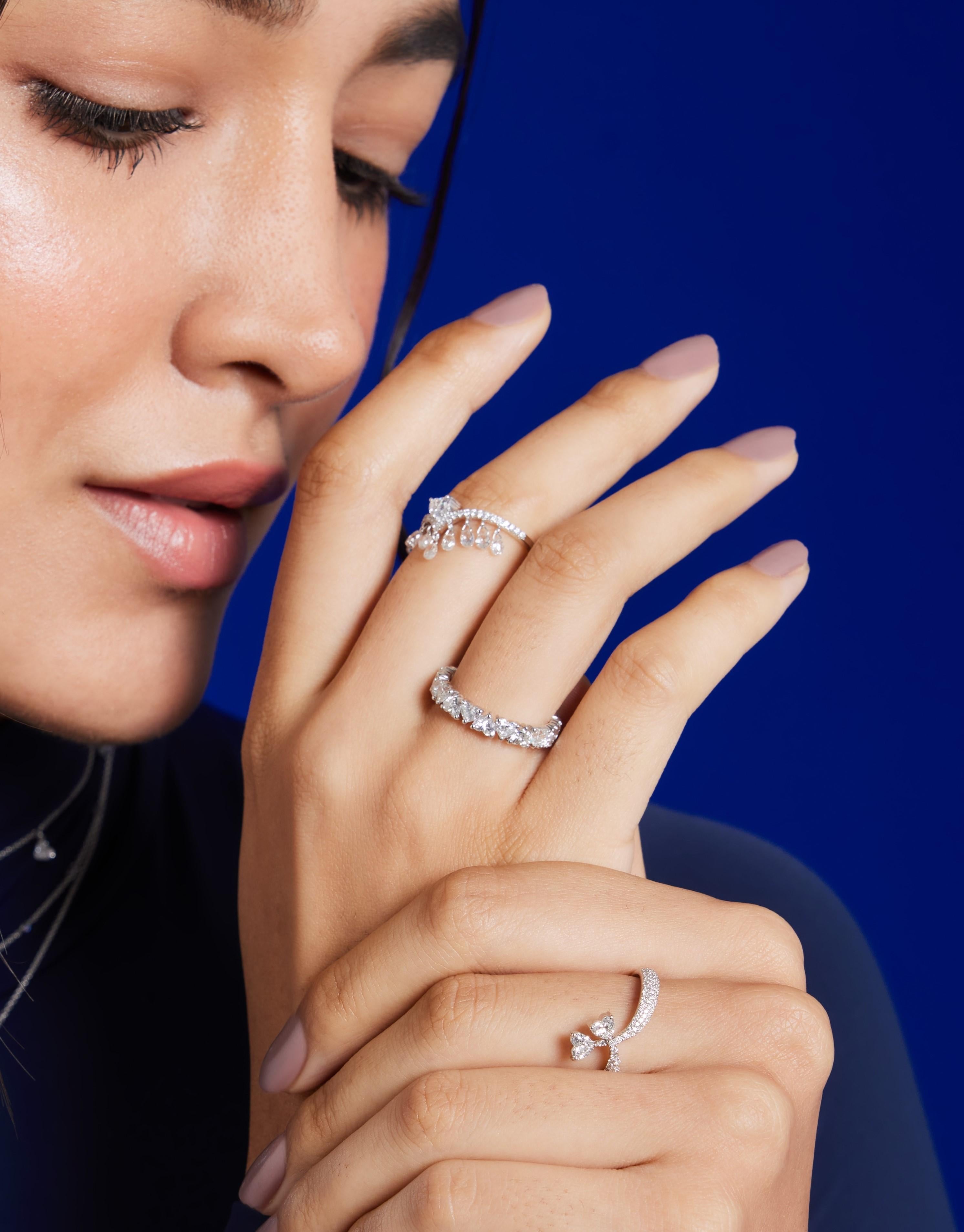 Modern Vera Belleza's Heart shapped diamond in 18k gold with dangling briolette drops For Sale