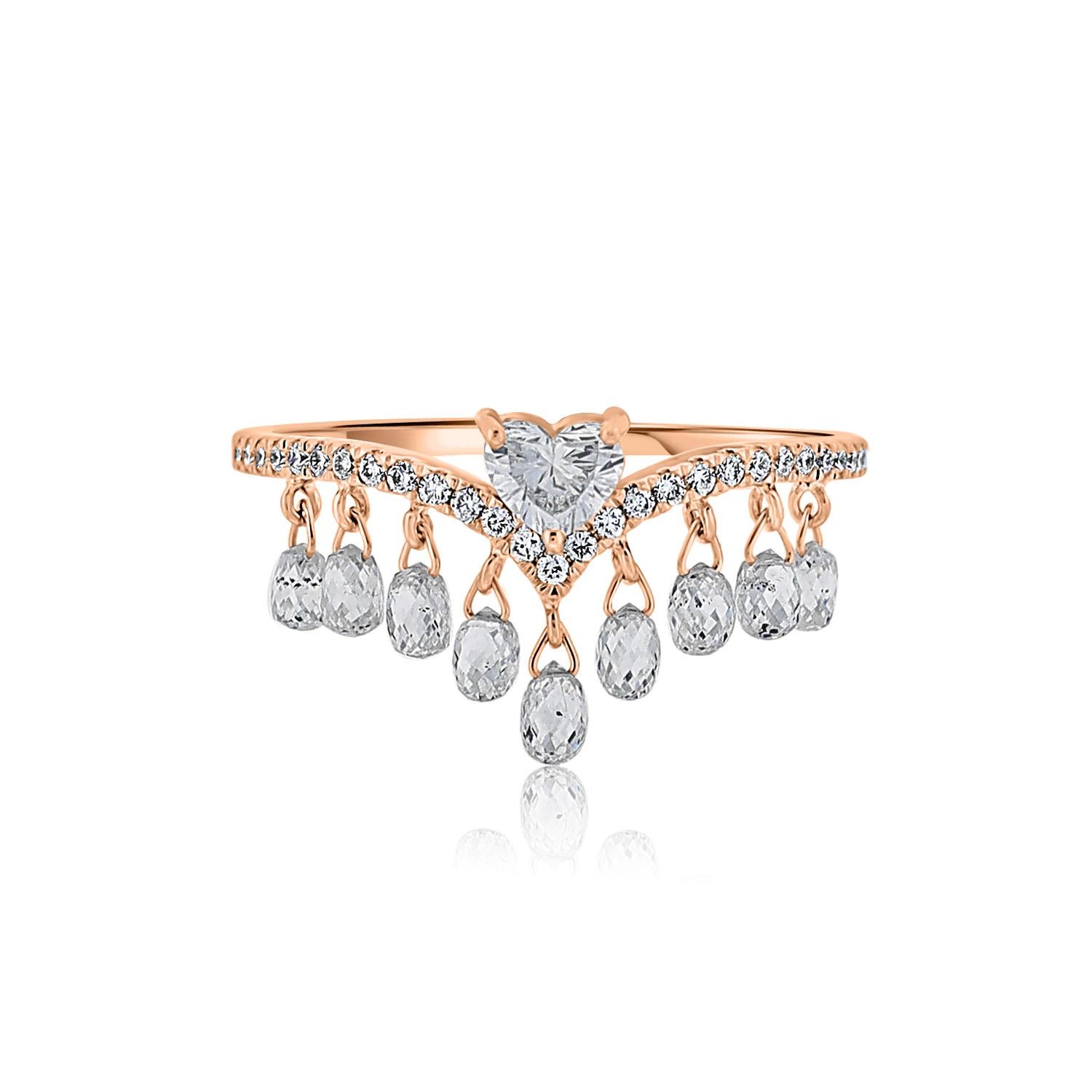 Women's or Men's Vera Belleza's Heart shapped diamond in 18k gold with dangling briolette drops For Sale