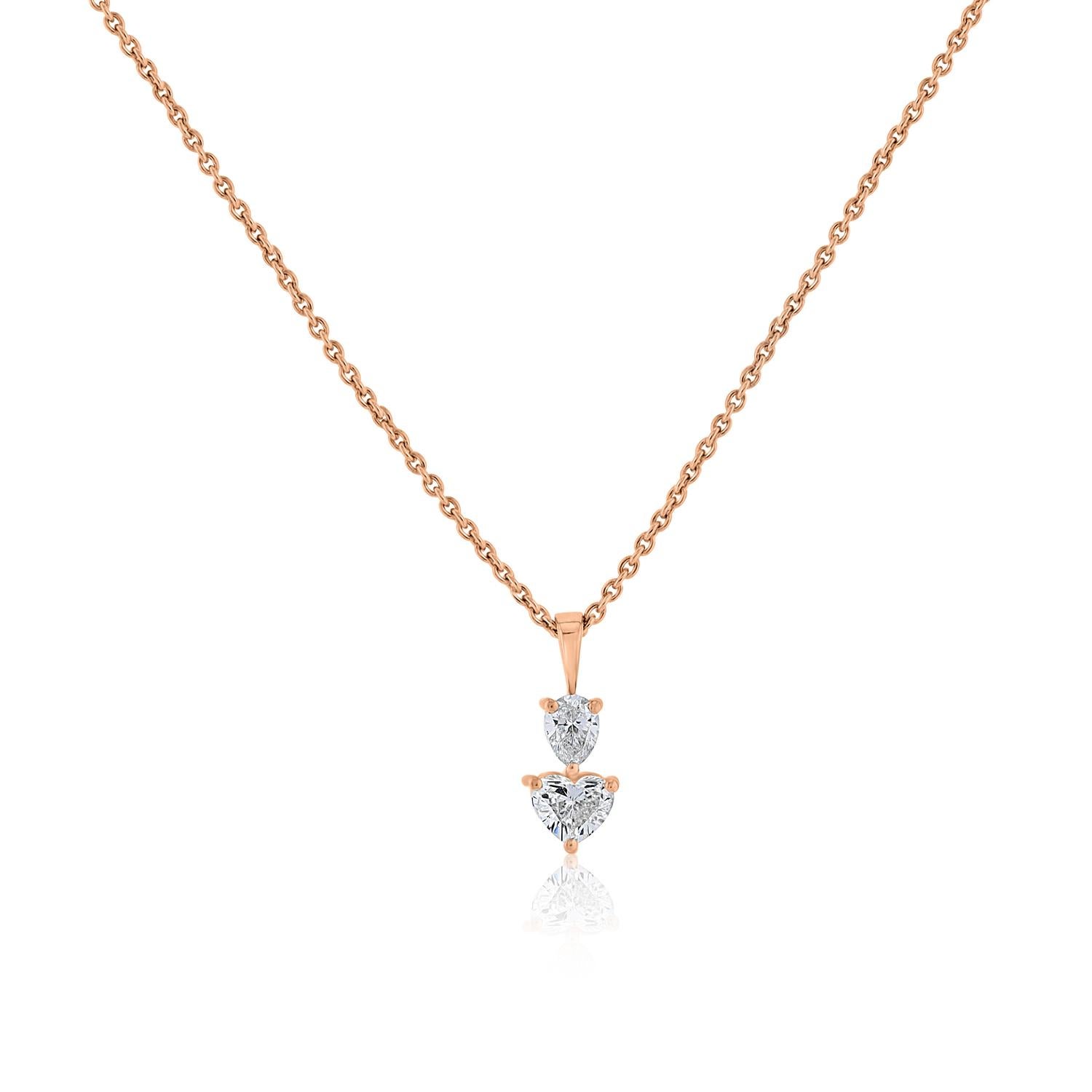 Ciondolo con diamante a forma di pera e cuore di Vera Belleza con catena in oro 18 carati In condizioni Nuovo in vendita a Los Angeles, CA