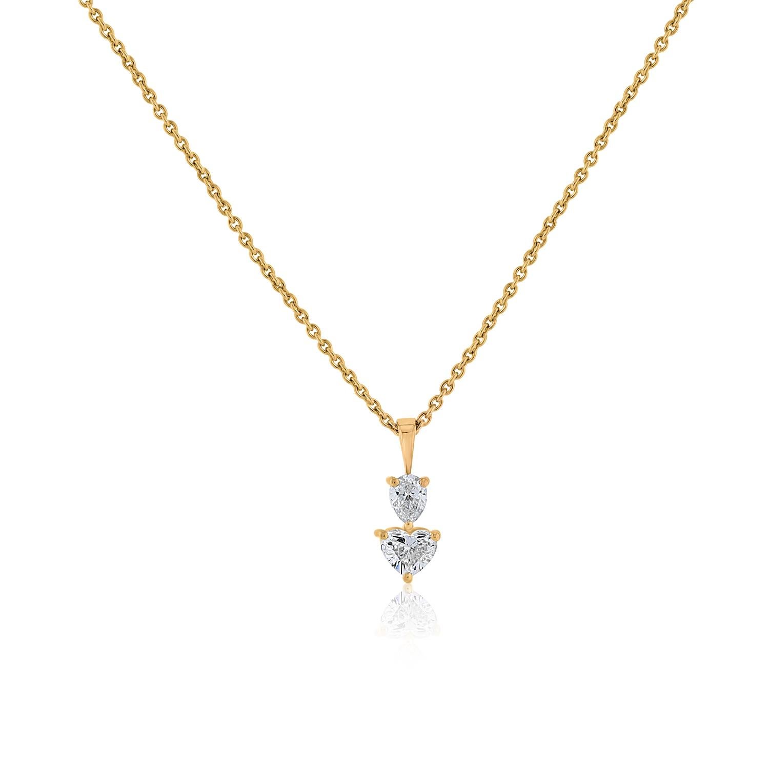 Donna Ciondolo con diamante a forma di pera e cuore di Vera Belleza con catena in oro 18 carati in vendita