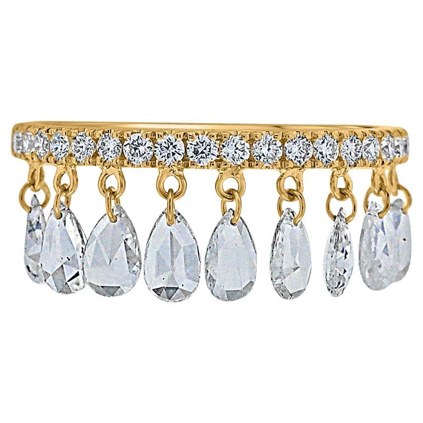 Vera Belleza's pear shaped dangling Rose cut diamond ring in 18K gold For Sale