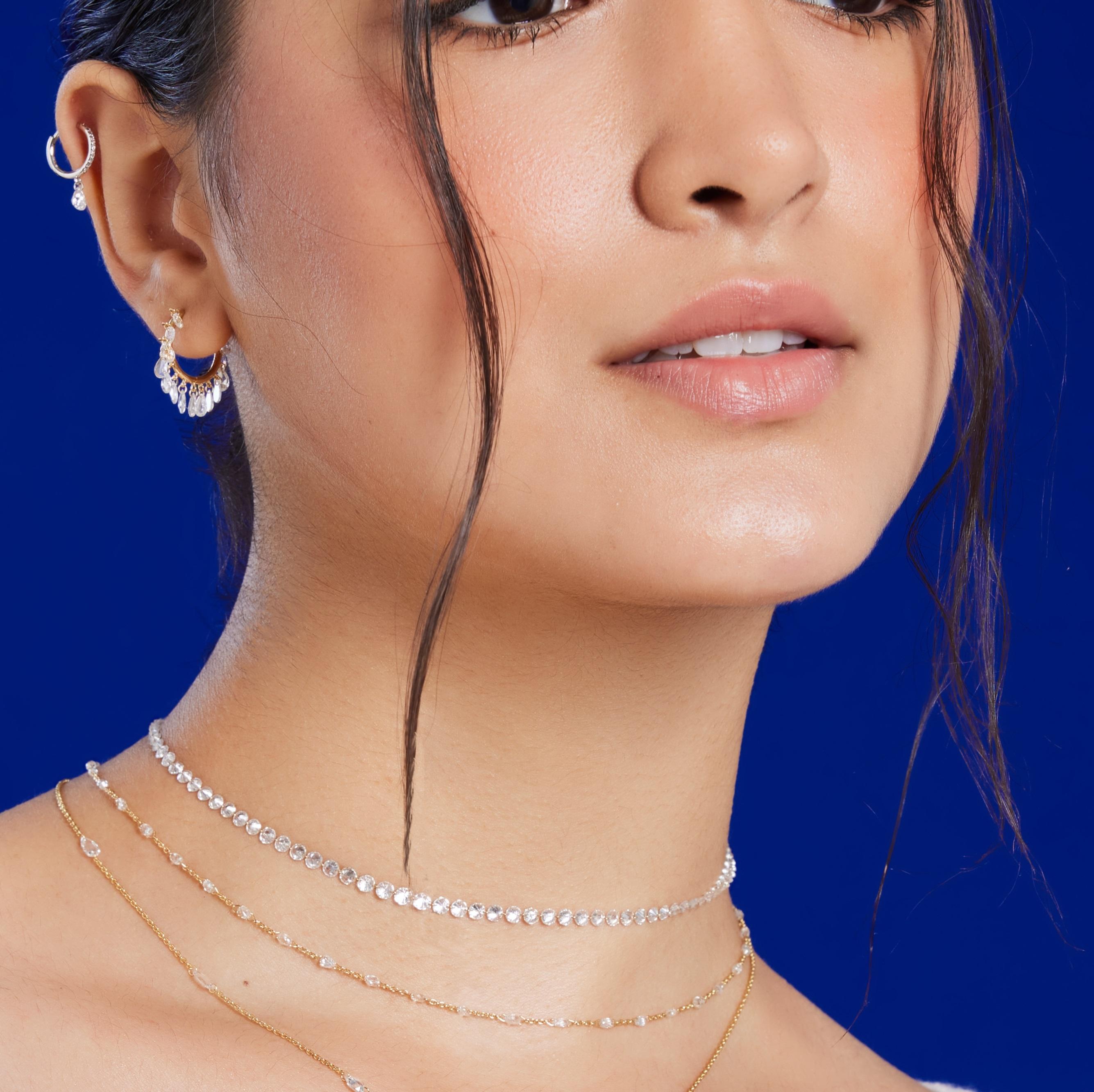 Modern Vera Belleza's  Pear shaped Rose cut diamond hoops 18k gold For Sale